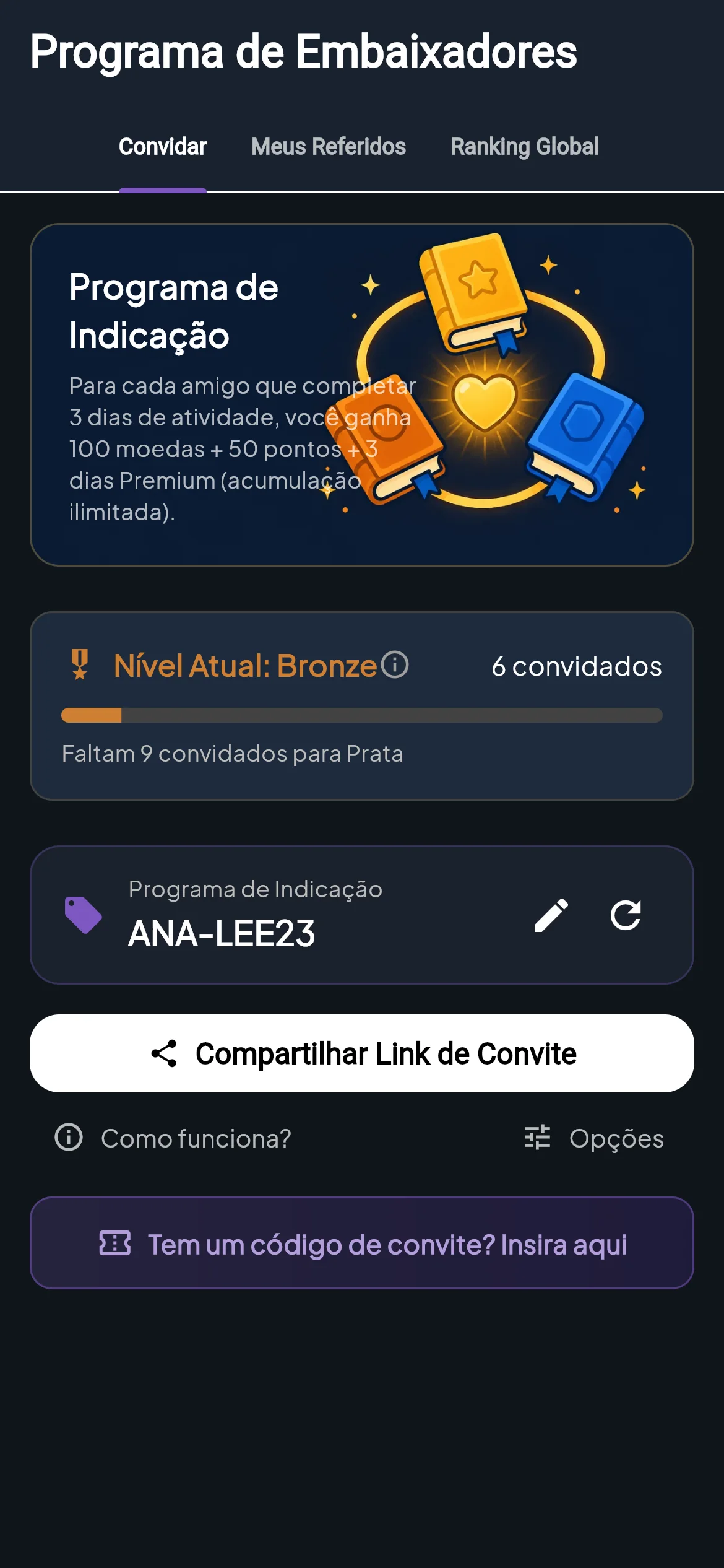 Tela do programa de embaixadores do BibleVerse